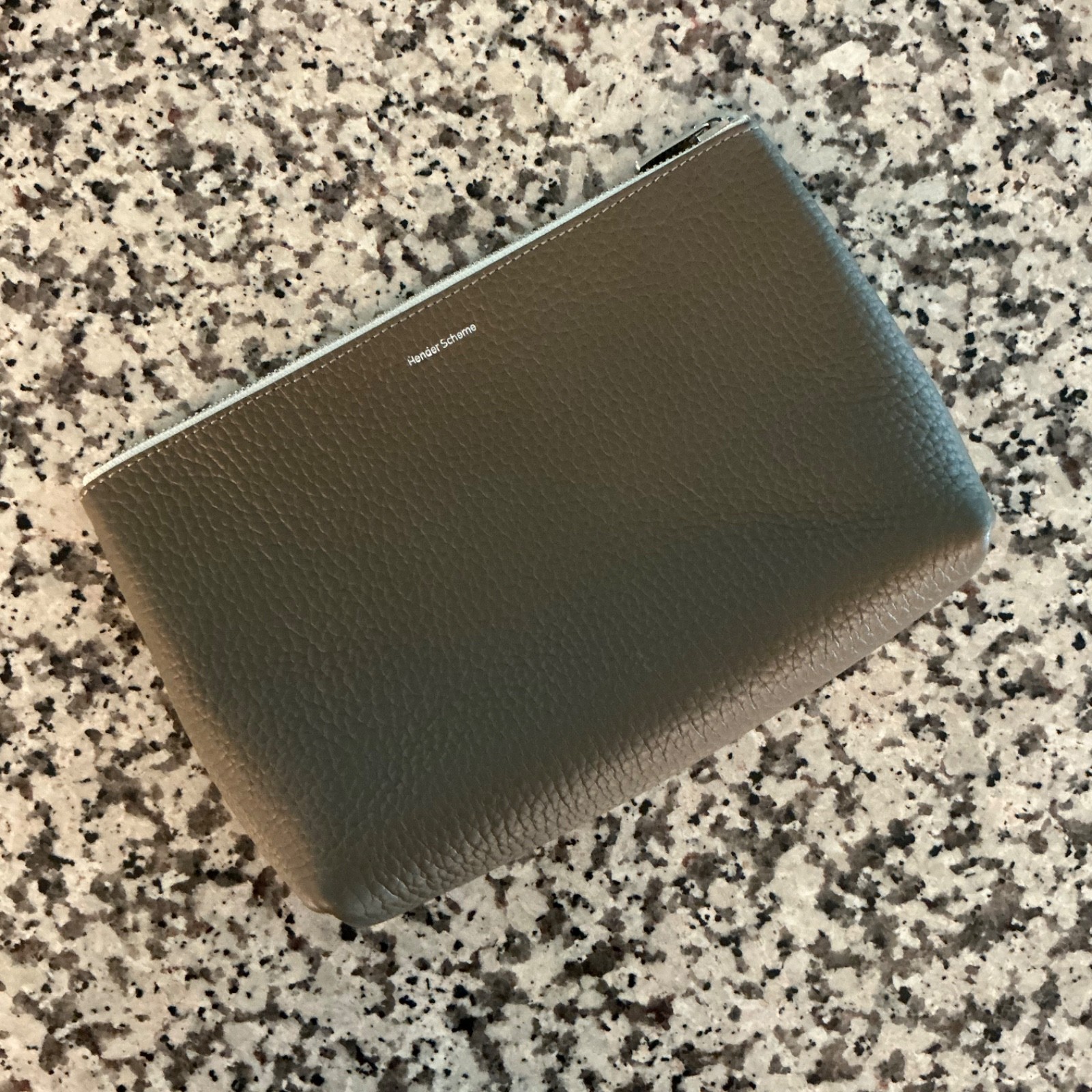 Hender Scheme Leather Pouch Taupe Minimalist Zipper Bag - M