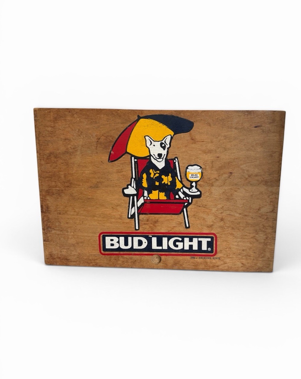 1986 Bud Light Spuds MacKenzie Wood Bar Sign Original Anheuser Busch Promo
