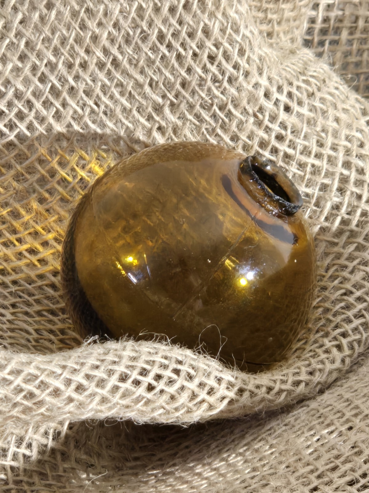 1870s Amber 3-Piece Mold Blown Glass Target Ball