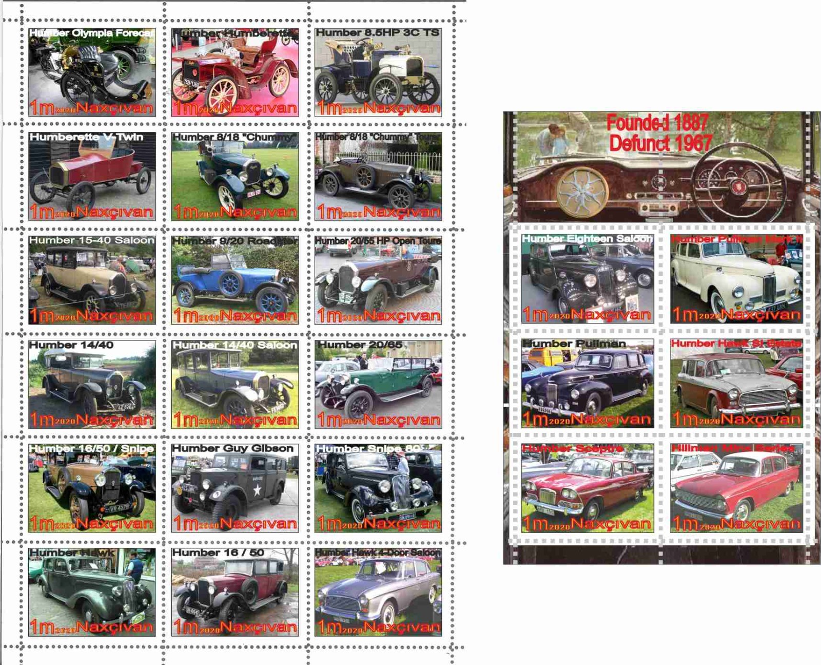 Stamp sheet+block Humbert Car Company Producer 2020 Naxcivan issue