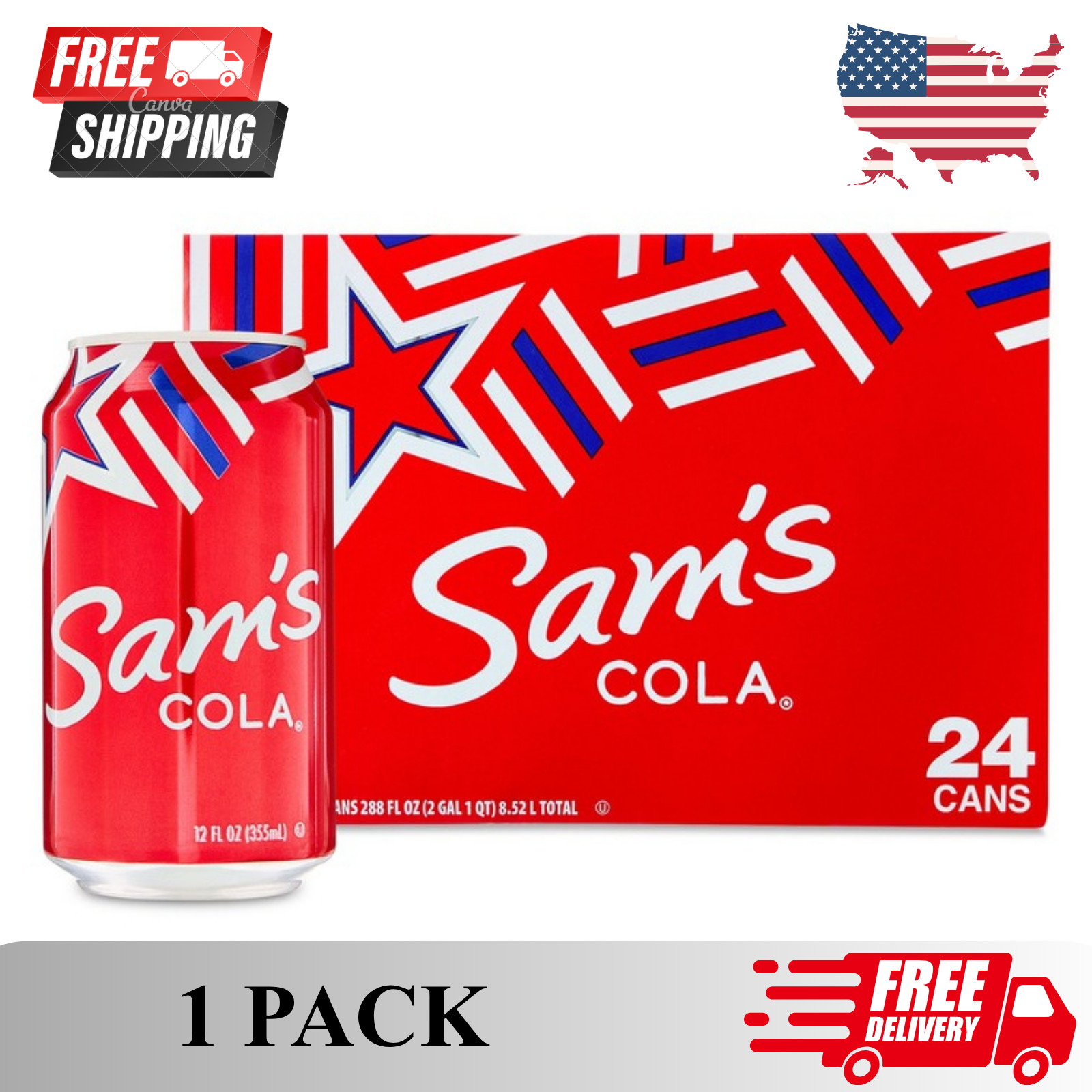 Sams Cola Soda Pop, 12 fl oz, 24 Pack Cans   ...
