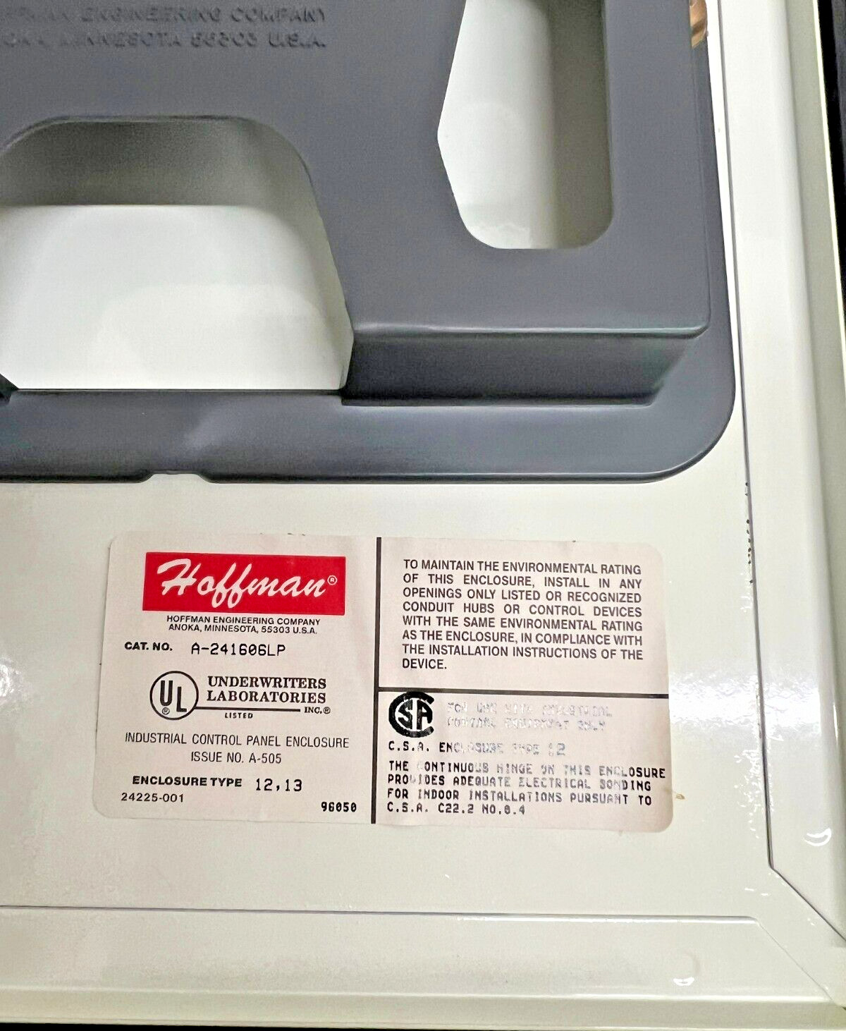 Hoffman A‑30C24DLP Steel Enclosure – 30x24x12 NEMA 12/13 – Lift‑Off Door – Gray