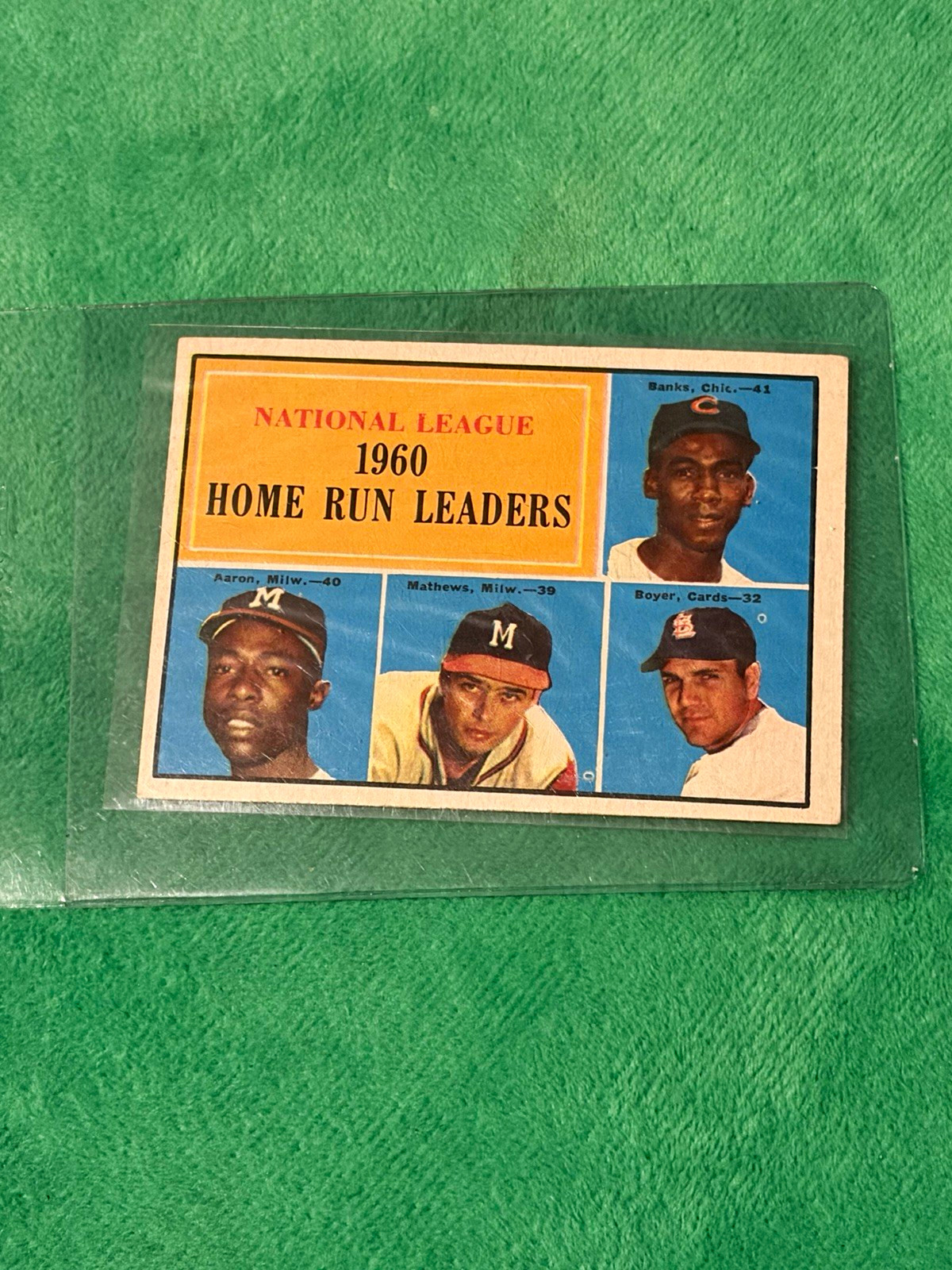 Topps 1961 #43 League Leaders NL 1960 Home Run Leaders Aaron Banks Mathews