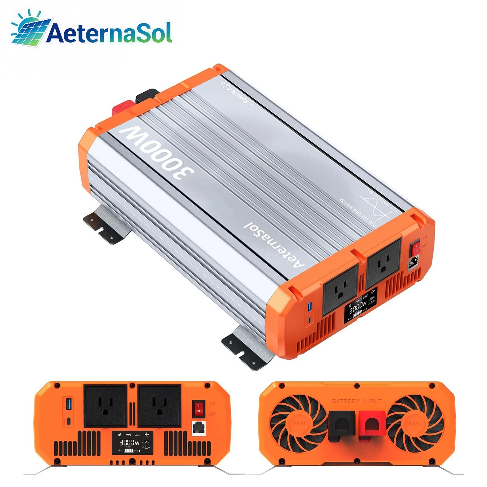 AeternaSol 3000W Pure Sine Wave Power Inverter Converter 12V to 110V 120V Remote