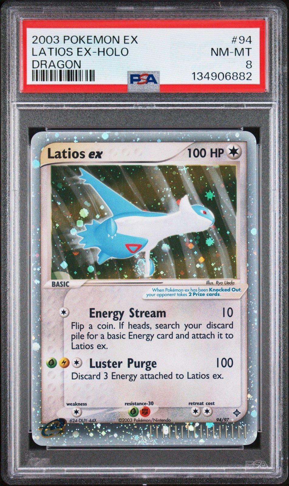 LATIOS EX 2003 POKEMON EX DRAGON HOLO #94/97 PSA 8 HAND SWIRL