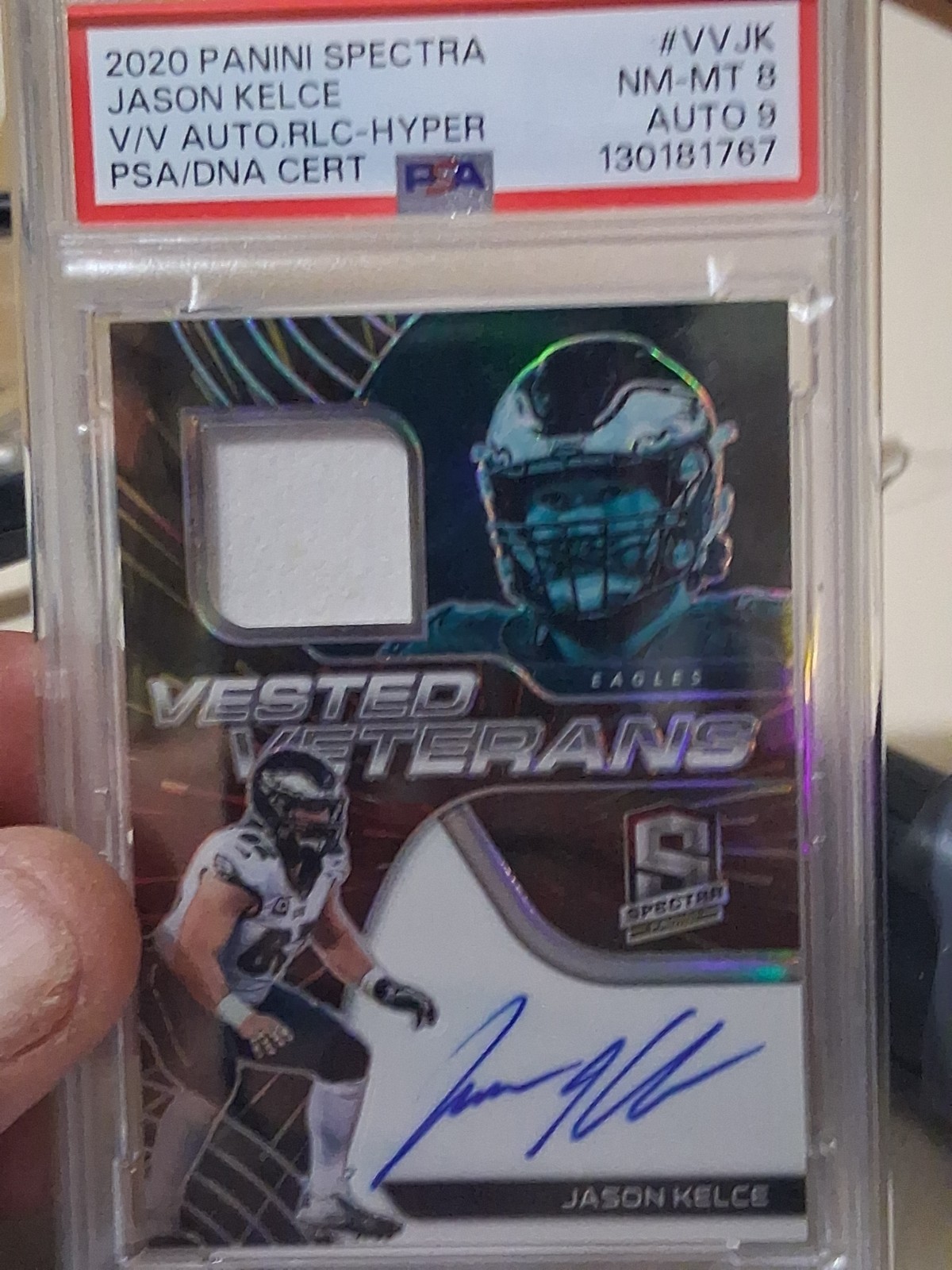 2020 Panini Spectra Vested Veterans Autographs Relic -Hyper Jason Kelce #VV-JK 2020 Panini Spectra Vested Veterans Autographs Relic -Hyper Jason Kelce #VV-JK