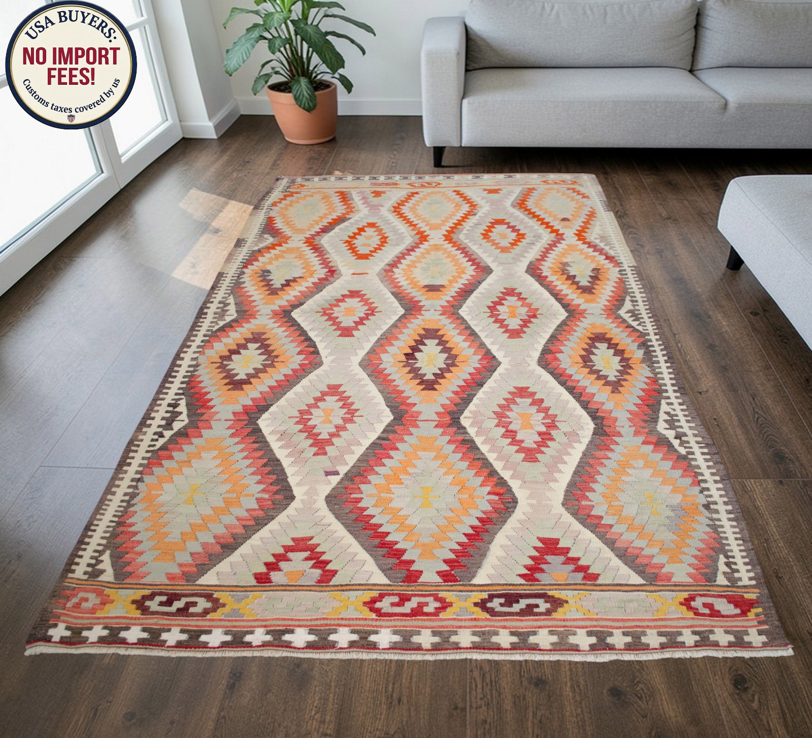 Vintage Turkish Rug Kilim Hand Woven Living Room Rug Home Decor - 5′8″ × 9′6″