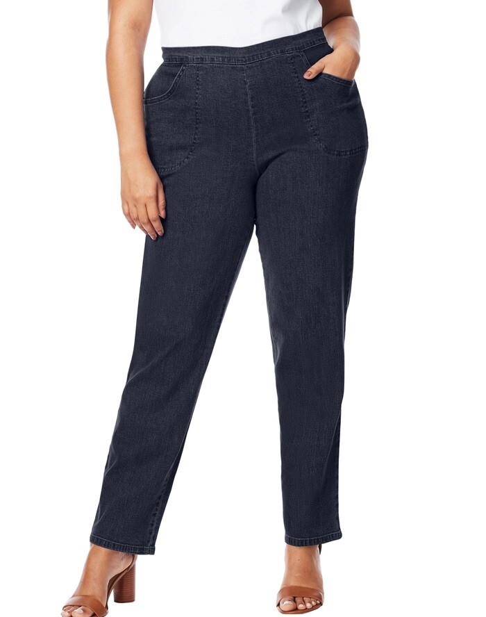 Just My Size Women\'s Plus-Size Pull-on Stretch Woven Pants Size 4X Blue Rinse