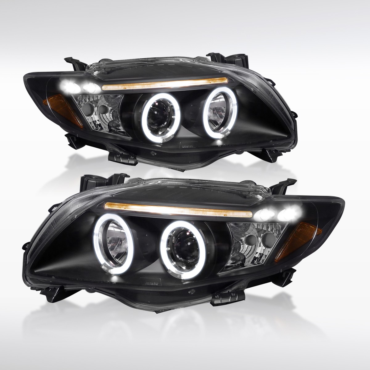 Fit 2009-2010 Toyota Corolla Black LED Halo Projector Headlights Lamp Left+Right
