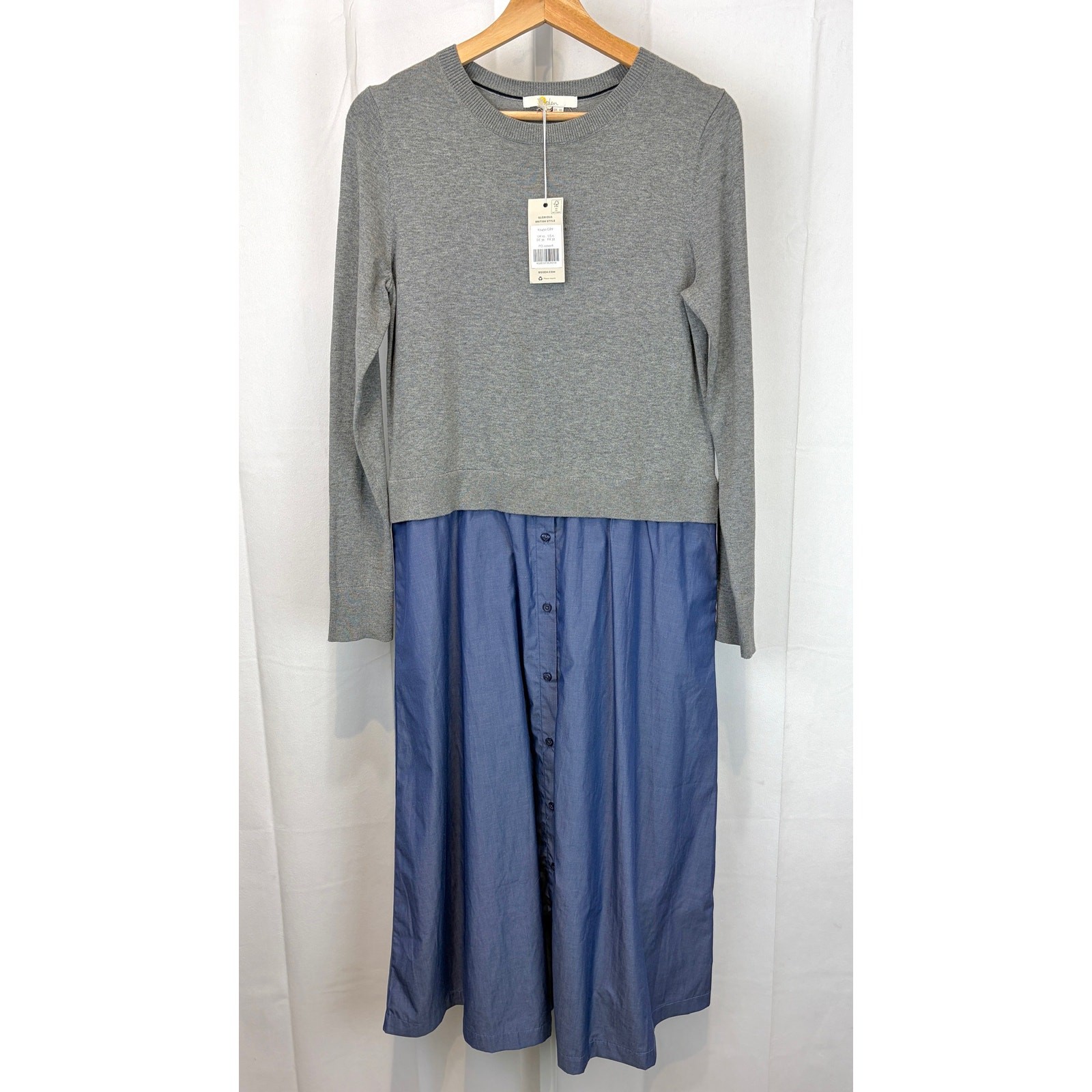 NWT BODEN Radnor Mixed Media Midi Dress K0430 Layered Look Gray Blue UK 10 US 6