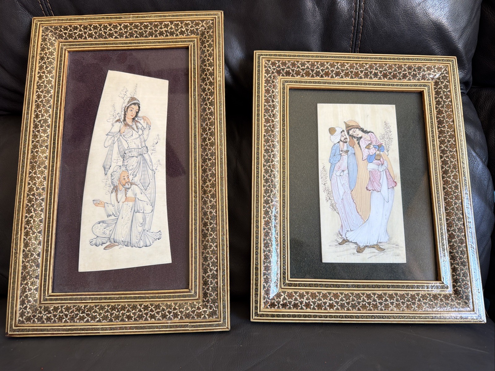 Antique Set Of Arabic Motive Painting Selulloid Bonn Panel With Wood/bonn Frame Antique Set Of Arabic Motive Painting Selulloid Bonn Panel With Wood/bonn Frame