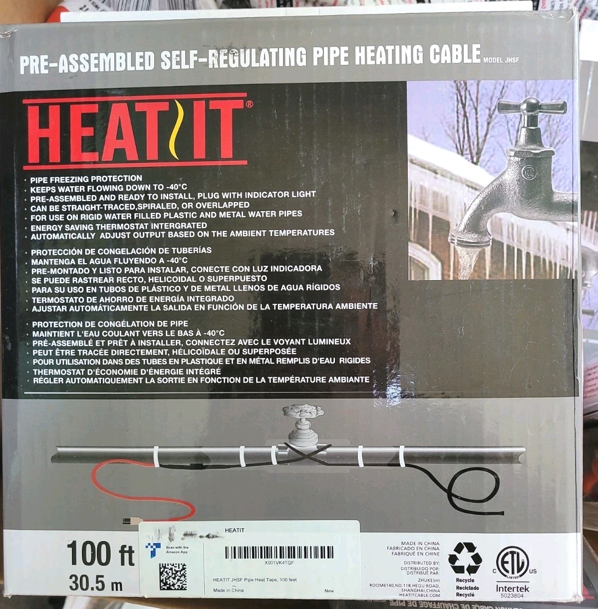Heatit JHSF1-CT 100ft Self-Regulating Pipe Heating Cable 120V Freeze Protection