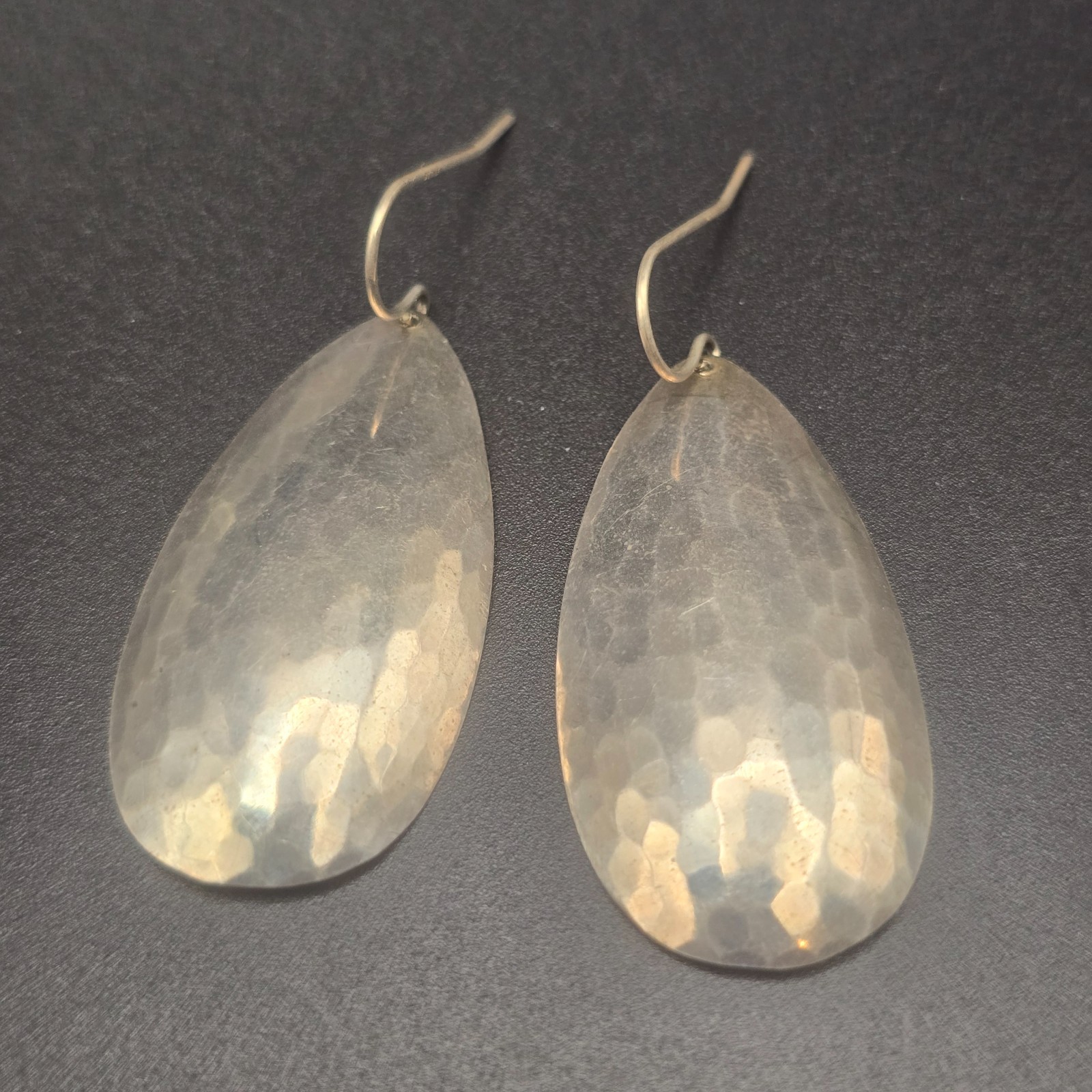 Vintage 925 Sterling Silver Hammered Teardrop Dangle Earrings Modernist Drop
