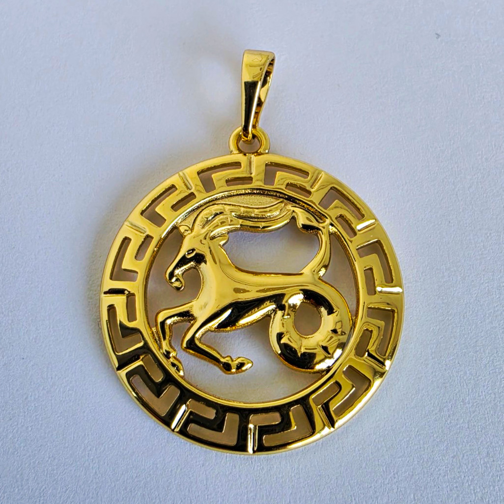Capricorn Zodiac Pendant Gold Plated  Round Medallion Astrology Jewelry 1.5\