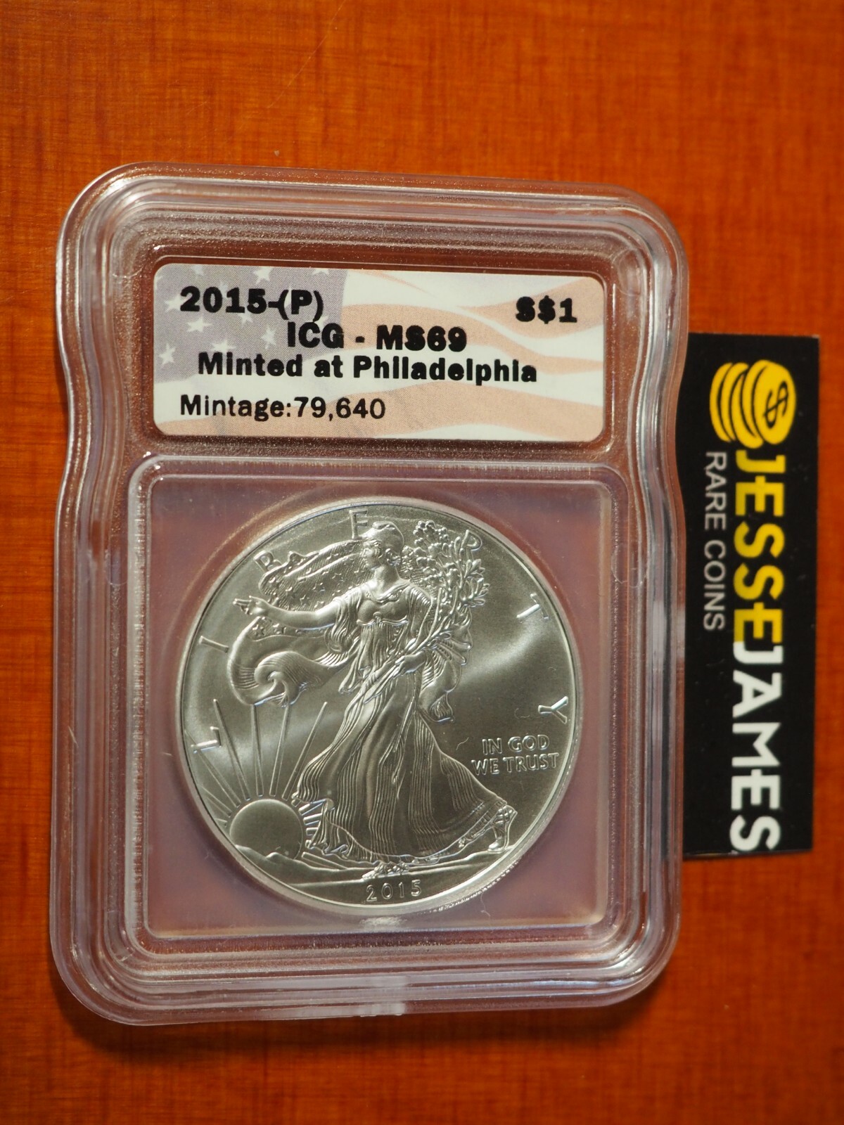 2015 (P) SILVER EAGLE ICG MS69 MINTED AT PHILADELPHIA MINT MINTAGE 79,640 KEY