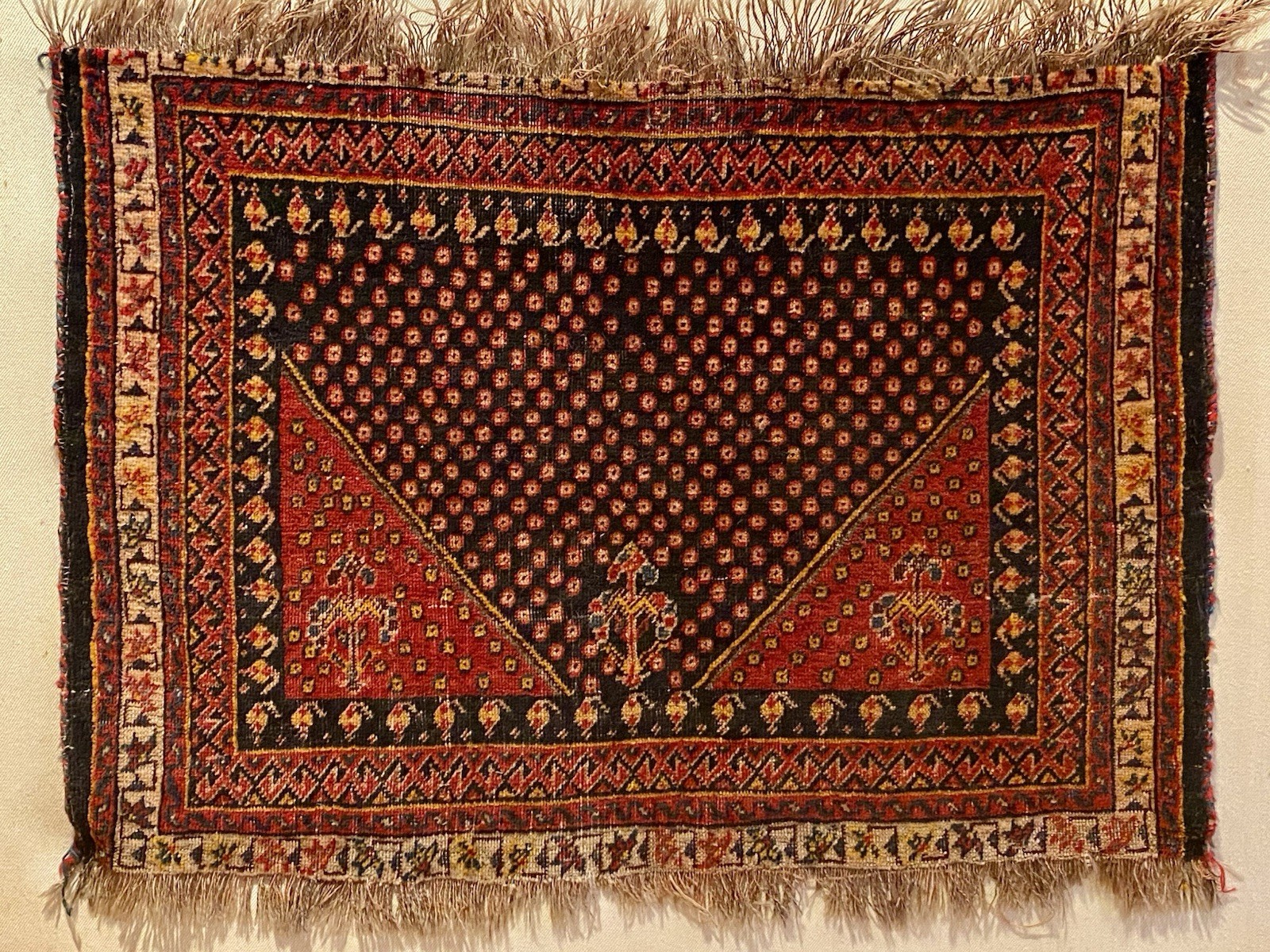 Antique Qashqai-Kashkoli Bag Face Rug Mounted On Canvas