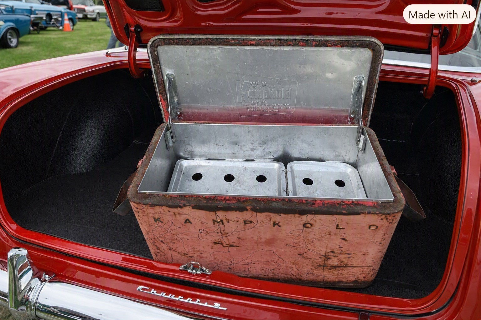 Vintage KAMPKOLD Red Metal Cooler 1950\'s Era 25\