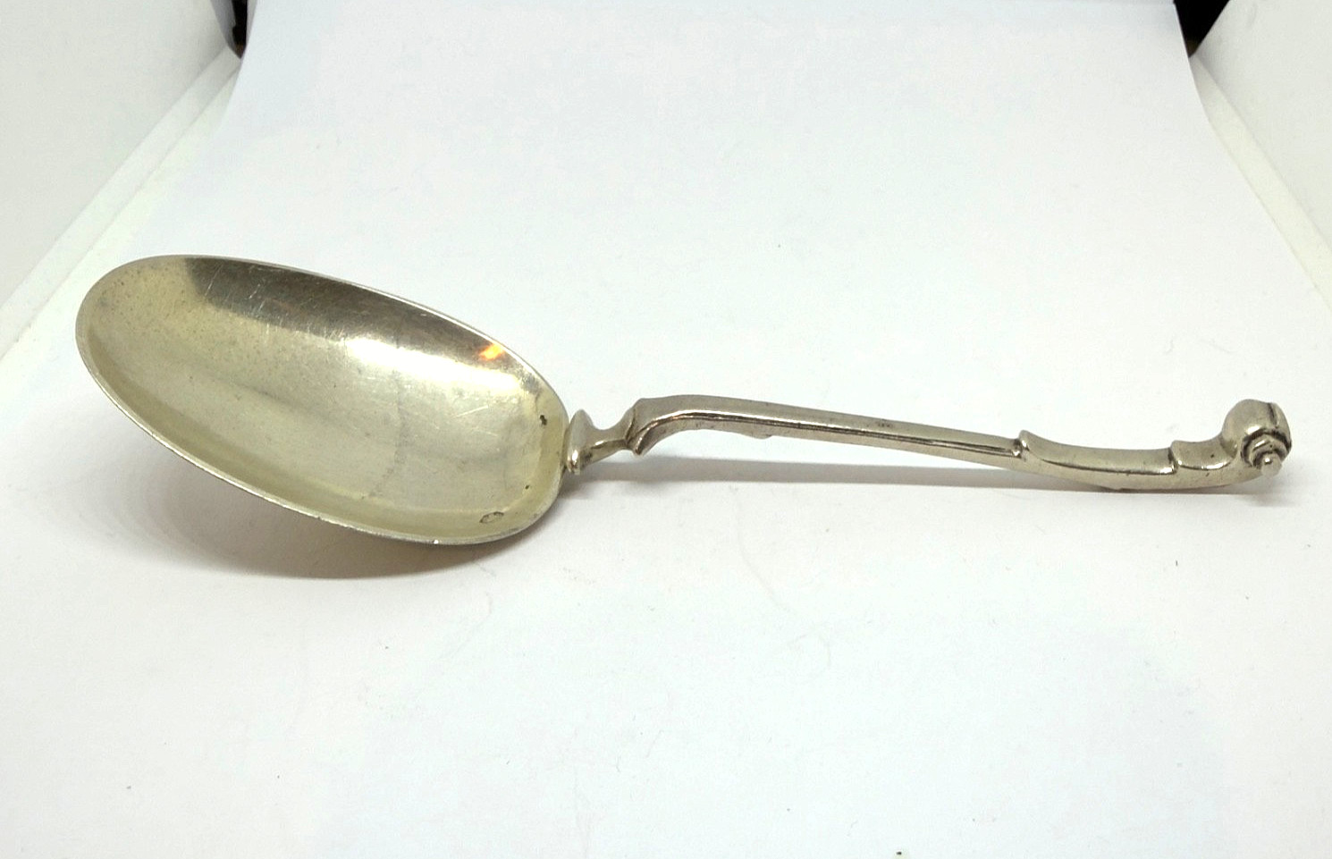 Antique Dutch Silver 880 Serving Spoon 42g 16.3cm Scroll Handle