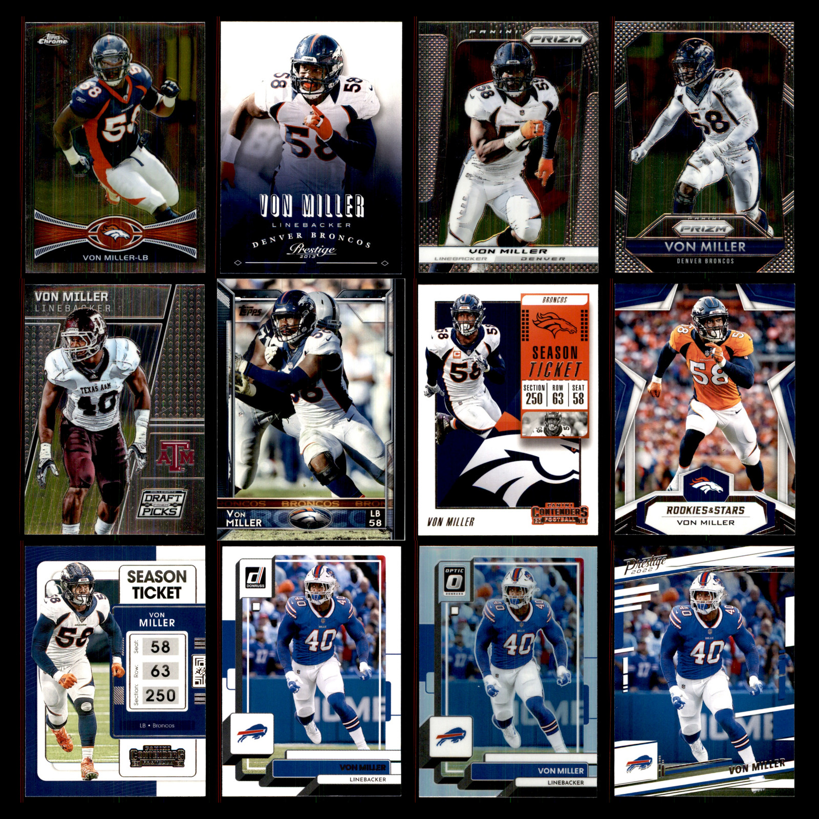 Von Miller Lot 12 Different Football Cards 2012-2022 Denver Broncos/BUF Bills