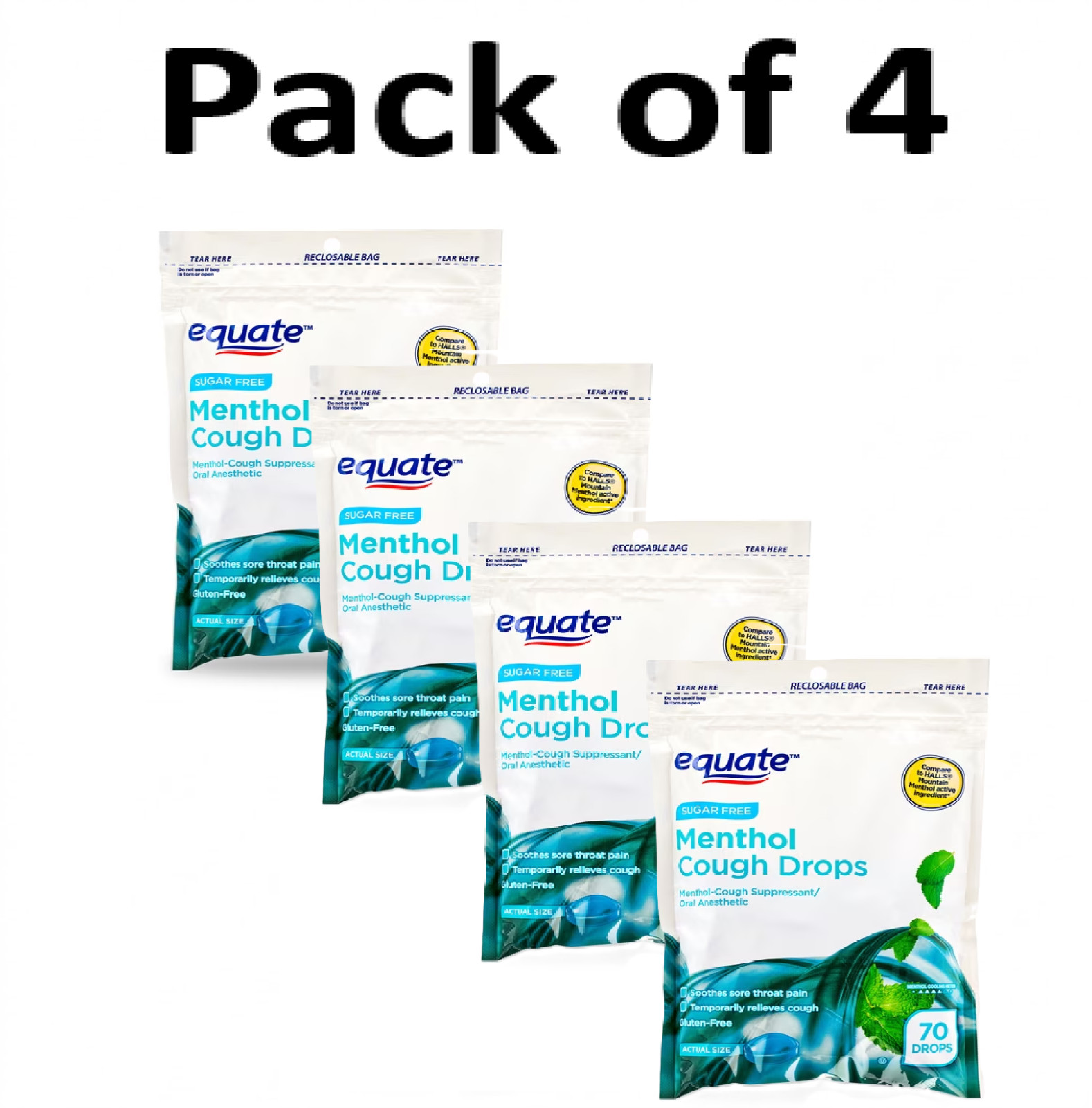 4 pk Equate Sugar-Free Menthol Cough Drops, 280 Count