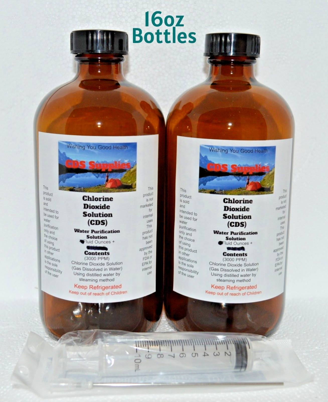 CDS Water Purification Solution 100% Pure 3,000ppm (2) 16oz Glass Bottles