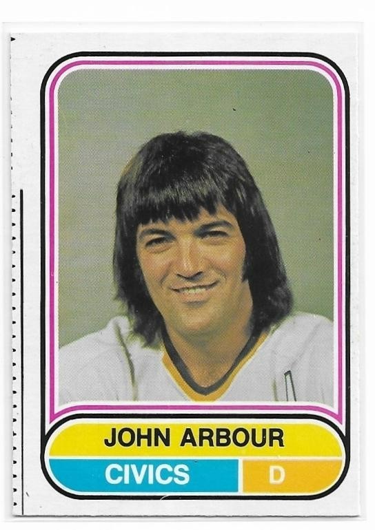 JOHN ARBOUR 1975-76 OPC WHA Hockey card #54 Ottawa Civics Denver Spurs EX JOHN ARBOUR 1975-76 OPC WHA Hockey card #54 Ottawa Civics Denver Spurs EX