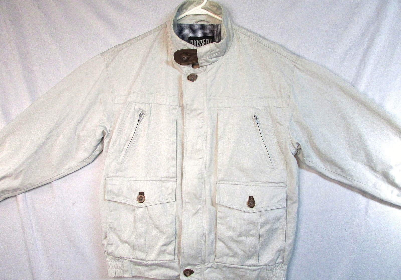 Vintage Crossfell by Grenfell Jacket Mens Medium White Cotton Bomber Full Zip
