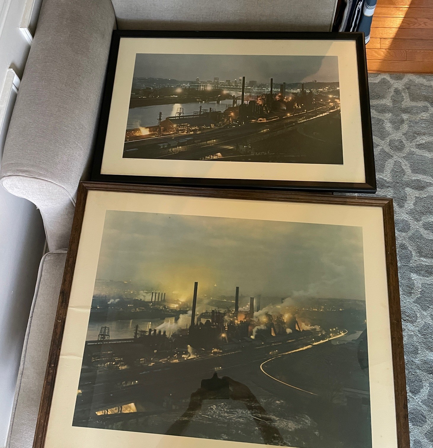 Pair Vintage 1953 Art d’Arazien “Steel at Twilight Pittsburgh” 24x27, 15 x 18.5\