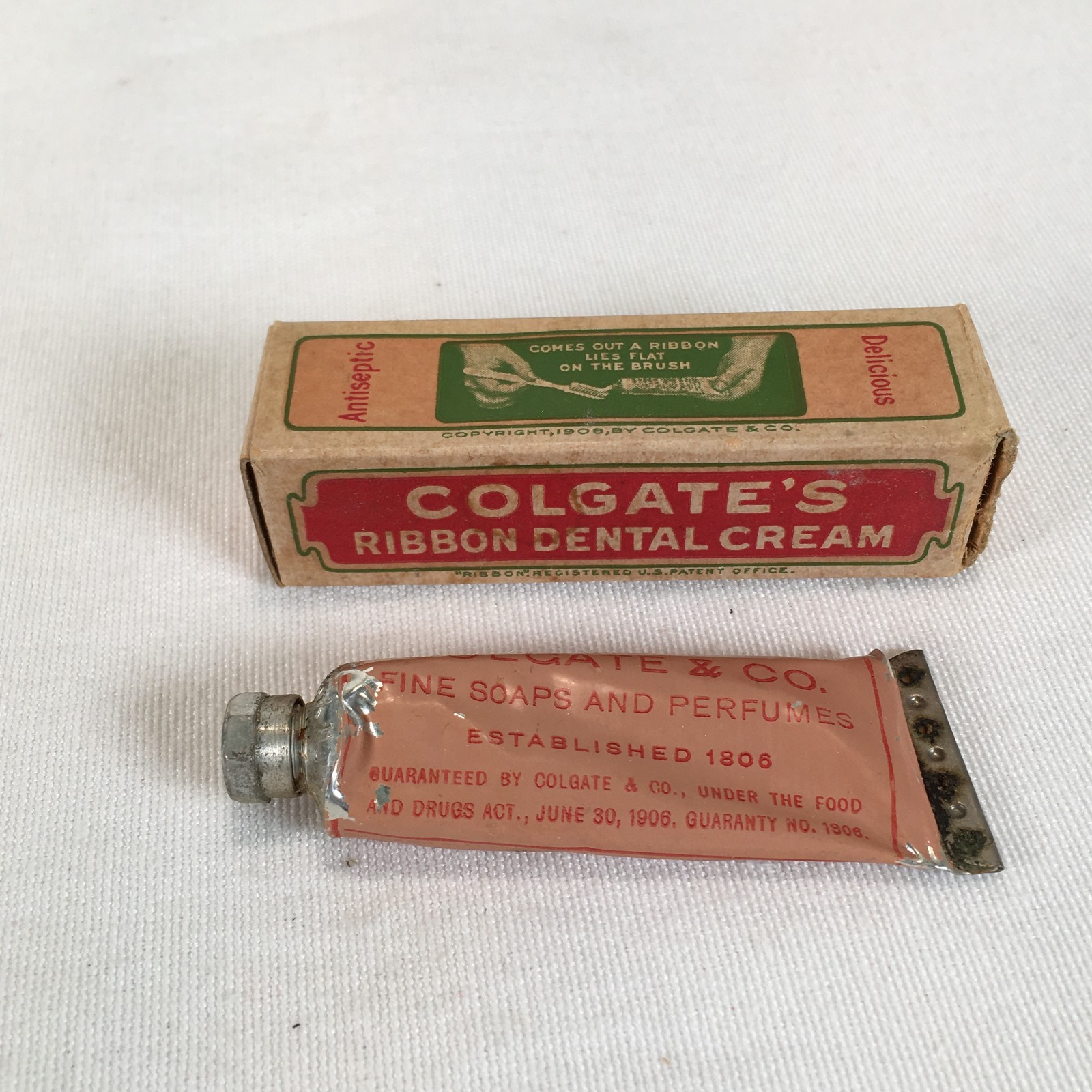Antique 1908 Colgate\'s Ribbon Dental Cream Sample Box Toothpaste 