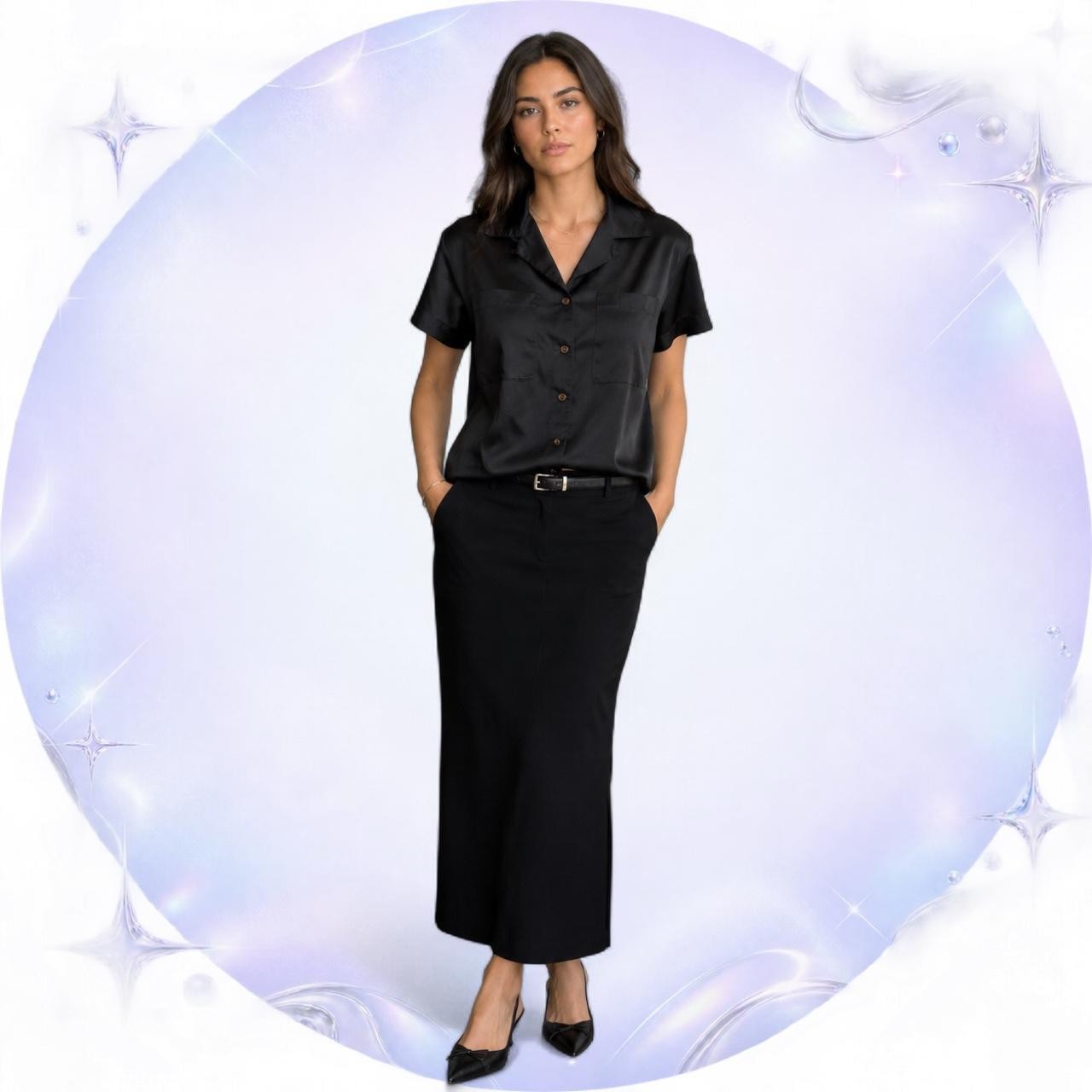 Vintage David Matthew Black Satin Button-Up Blouse Size 10