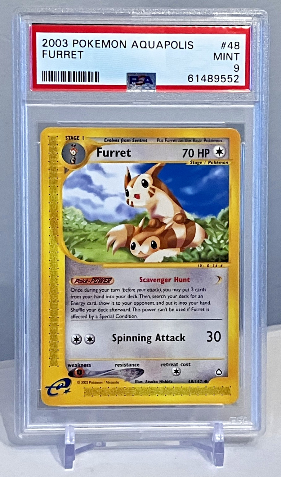 2003 Pokemon Aquapolis Furret #48 PSA 9 MINT Non-Holo e-Reader WotC