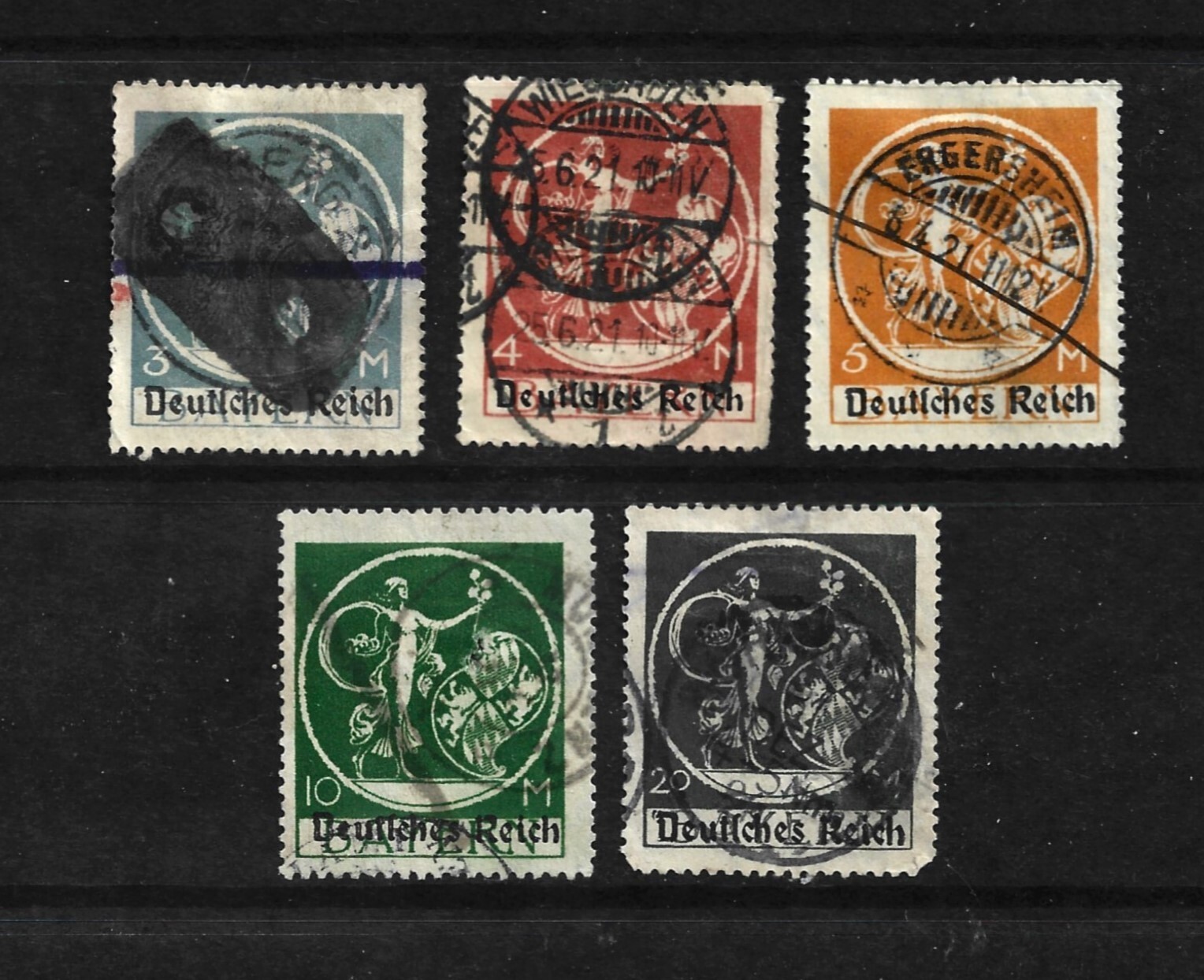 Bavaria Stamps-Scott # 271-275-Set-Nice Cancels/H-NG-Overprinted-1920 Bavaria Stamps-Scott # 271-275-Set-Nice Cancels/H-NG-Overprinted-1920