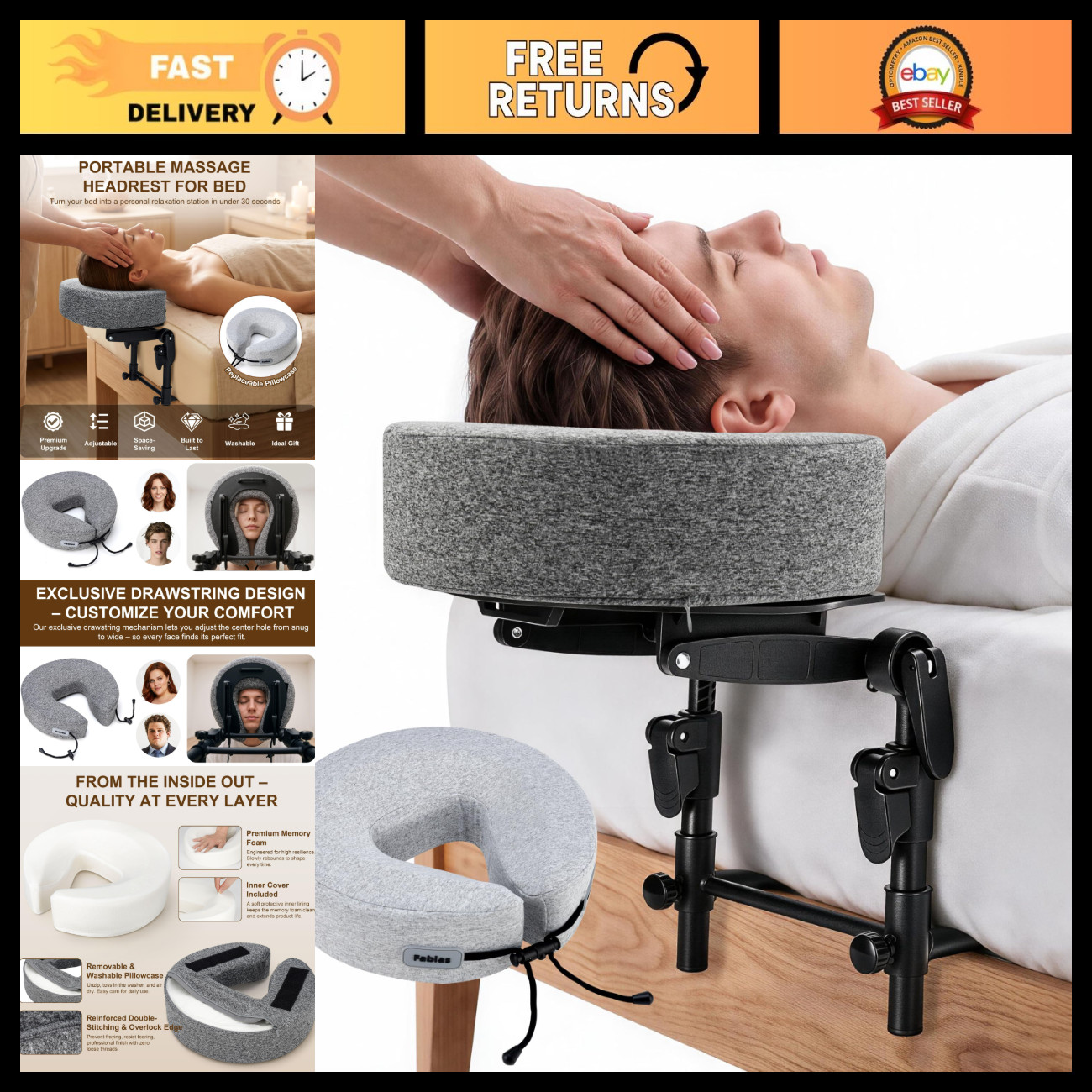 Adjustable Massage Headrest for Bed - Face Cradle Support, Relaxation Comfort
