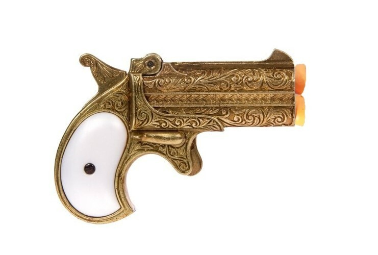 Denix Old West Engraved Brass Double Barrel Derringer Non-Firing Gambler's Gun