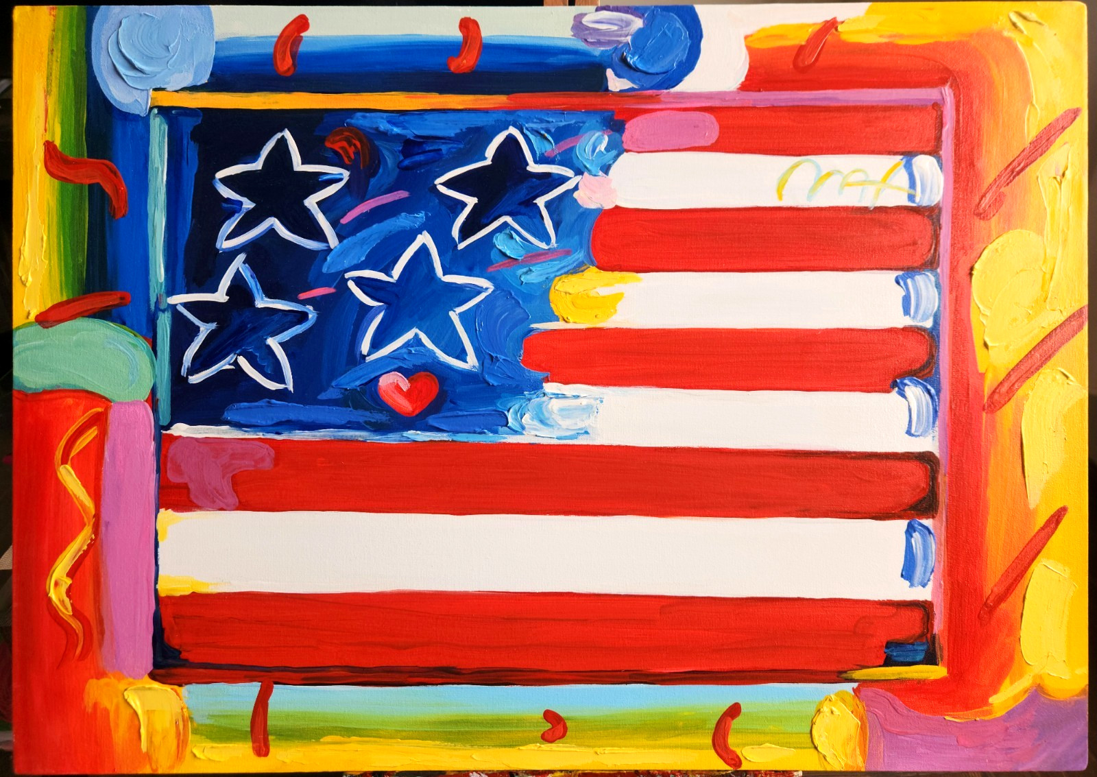 PETEX MAX 28x20 in. Painting on canvas (American Flag) signed & stamped. Pop art PETEX MAX 28x20 in. Painting on canvas (American Flag) signed & stamped. Pop art