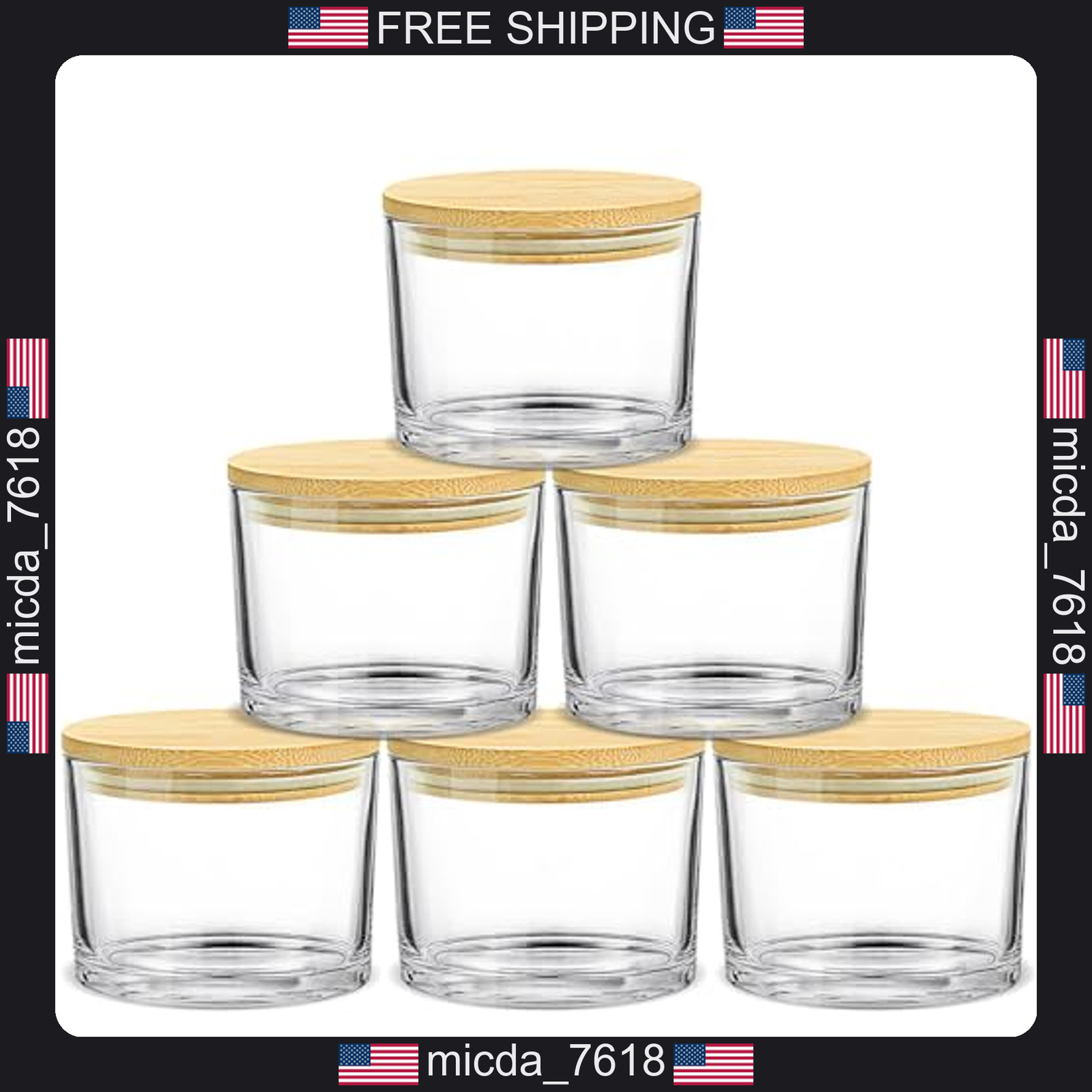6 Pack 16oz Glass Candle Jars with Bamboo Lids for DIY Candle Making