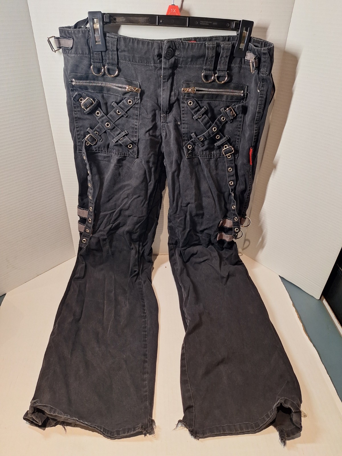 Vintage Tripp NYC Black Gothic Punk Wide-Leg Cargo Pants Bondage Straps 9-32×29 