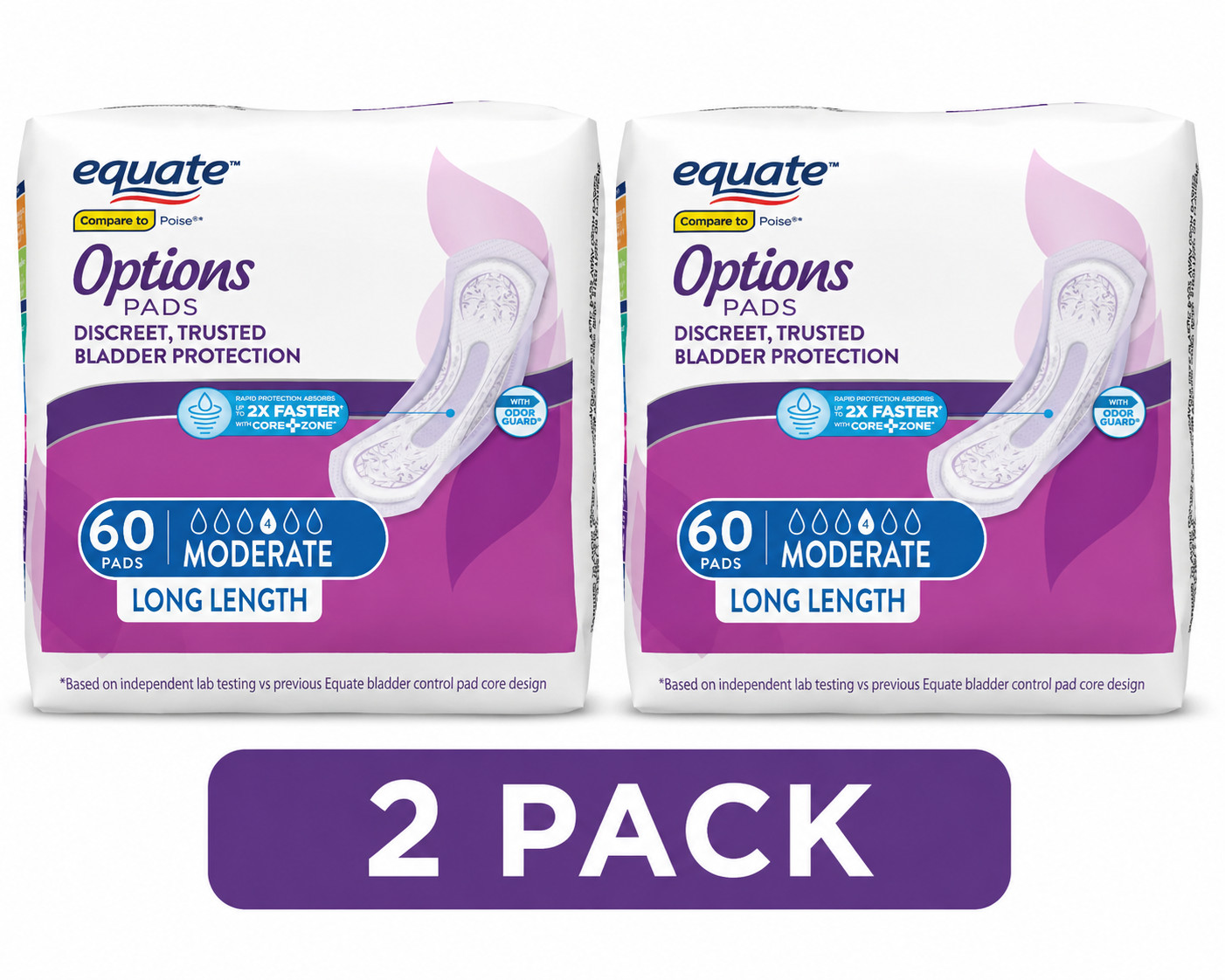(2 Pack) Women\'s Incontinence Pads, Moderate Absorbency, Long Length, 60 Ct (2 Pack) Women\'s Incontinence Pads, Moderate Absorbency, Long Length, 60 Ct