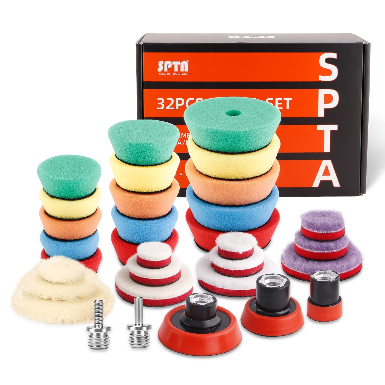 SPTA 29pcs Drill Buffing Pad Detail Polishing Mix Size Kit 1inch, 32pcs 
