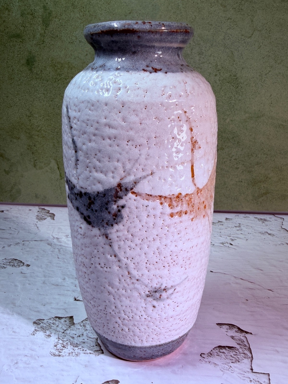 Vintage Japanese Shino Style Art Pottery Vase Signed 1970s Oriental Original