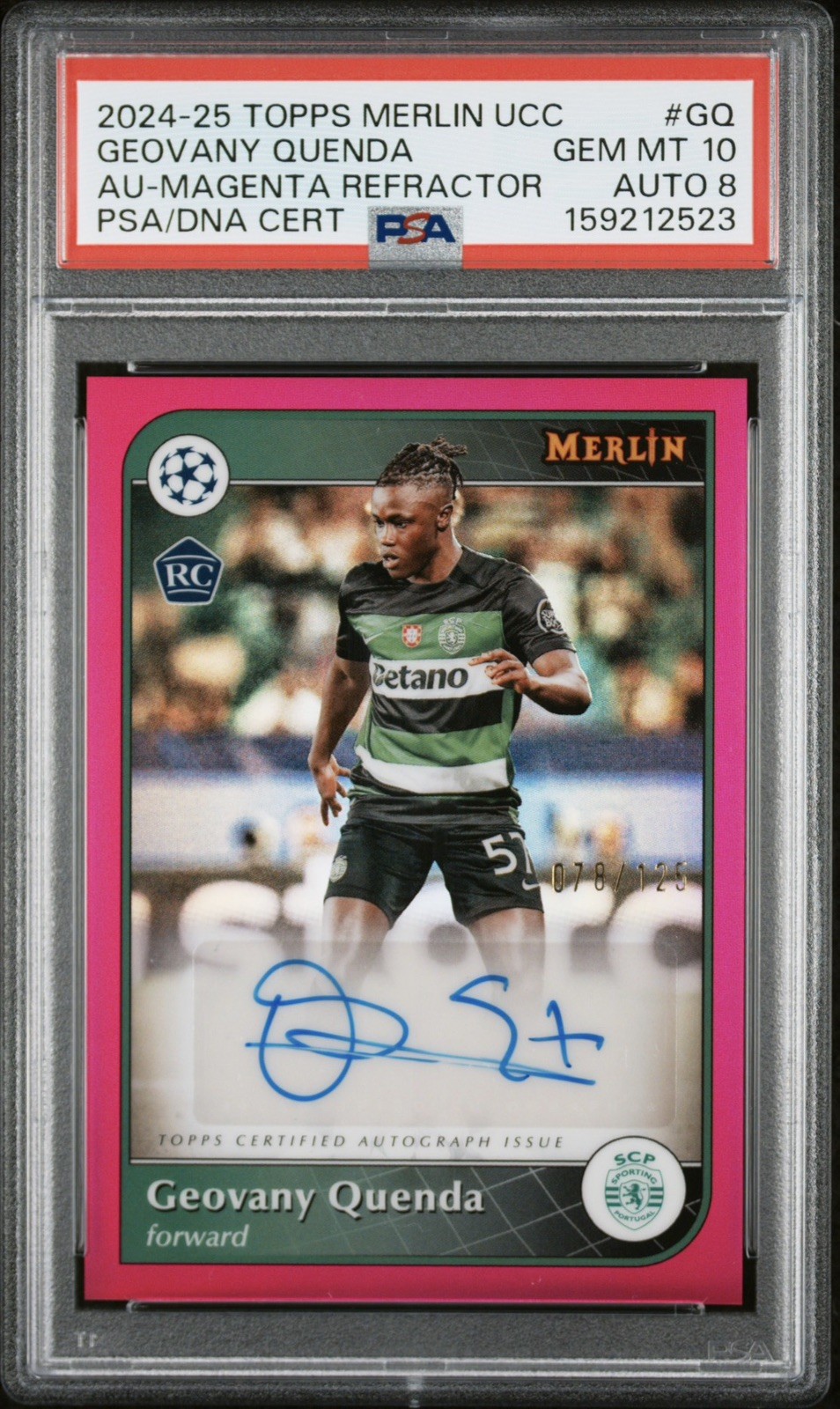 2024-25 Topps Merlin UEFA Geovany Quenda Auto /125 PSA 10 POP 1 Sporting 