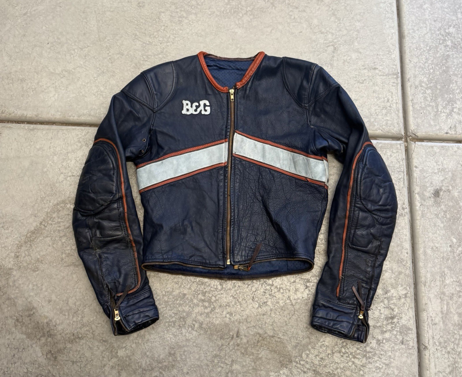 True Vintage 60’s/70’s Racing Leather Full Zip Navy Blue Jacket Padded Talon Zip True Vintage 60’s/70’s Racing Leather Full Zip Navy Blue Jacket Padded Talon Zip