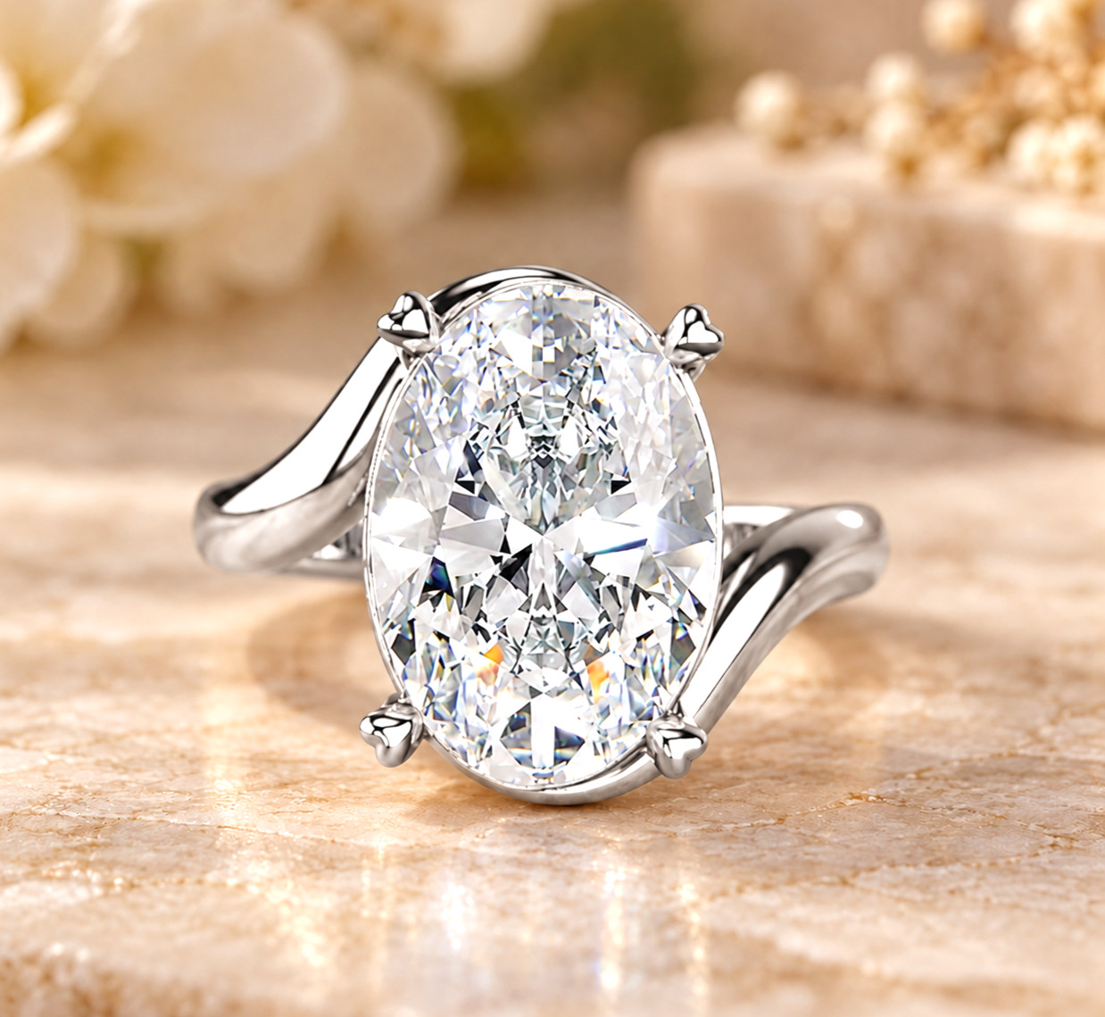 IGI 4 Ct Oval-Cut Lab Grown Diamond Bypass Engagement Ring 14k White Gold