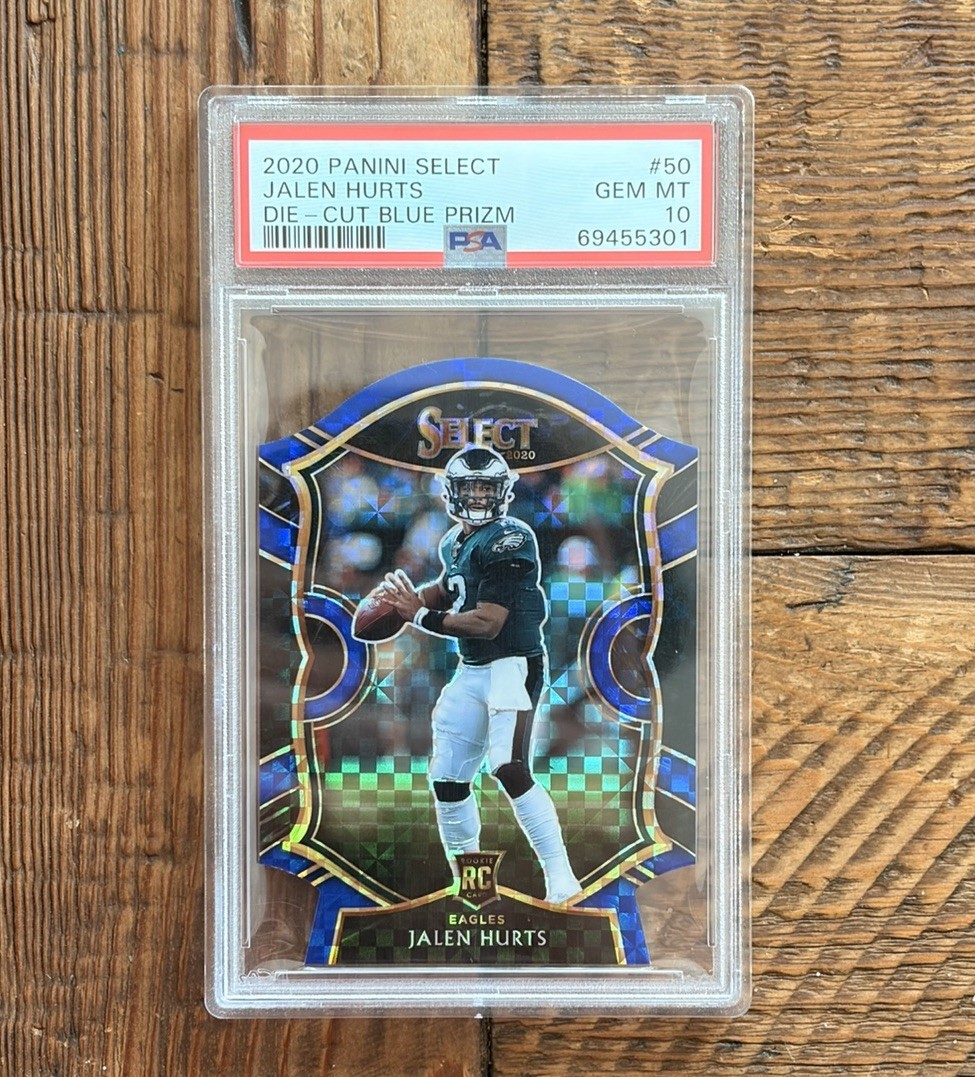 2020 Panini Select - Concourse Jalen Hurts #50 Blue Prizm Die-Cut (RC) PSA 10 2020 Panini Select - Concourse Jalen Hurts #50 Blue Prizm Die-Cut (RC) PSA 10