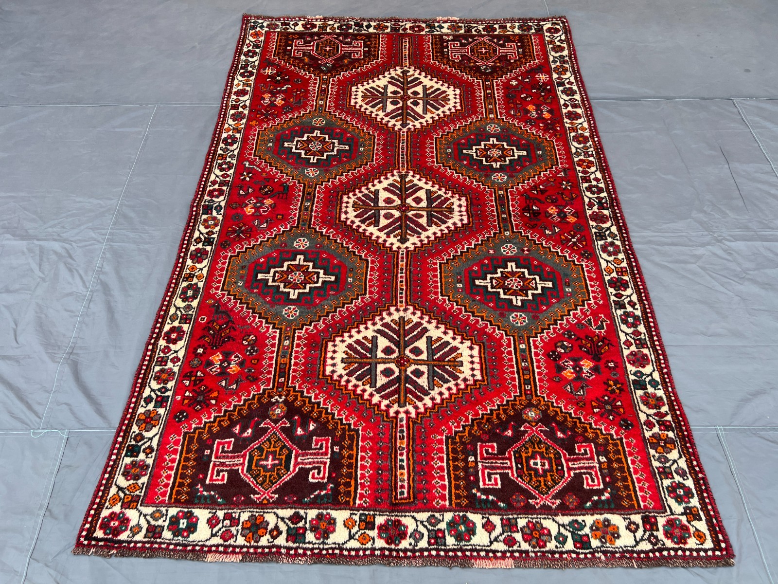 Rare Antique Red Zanjan Rug 5x7.8 ft Geometric Caucasian Turkish Boho Home Decor