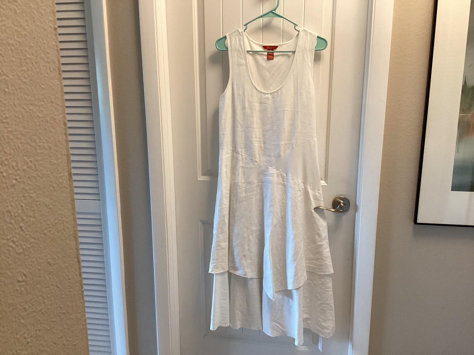 Sundance White Linen Scoop Neck Mixed Media Tiered Midi Dress Sz M Sundance White Linen Scoop Neck Mixed Media Tiered Midi Dress Sz M