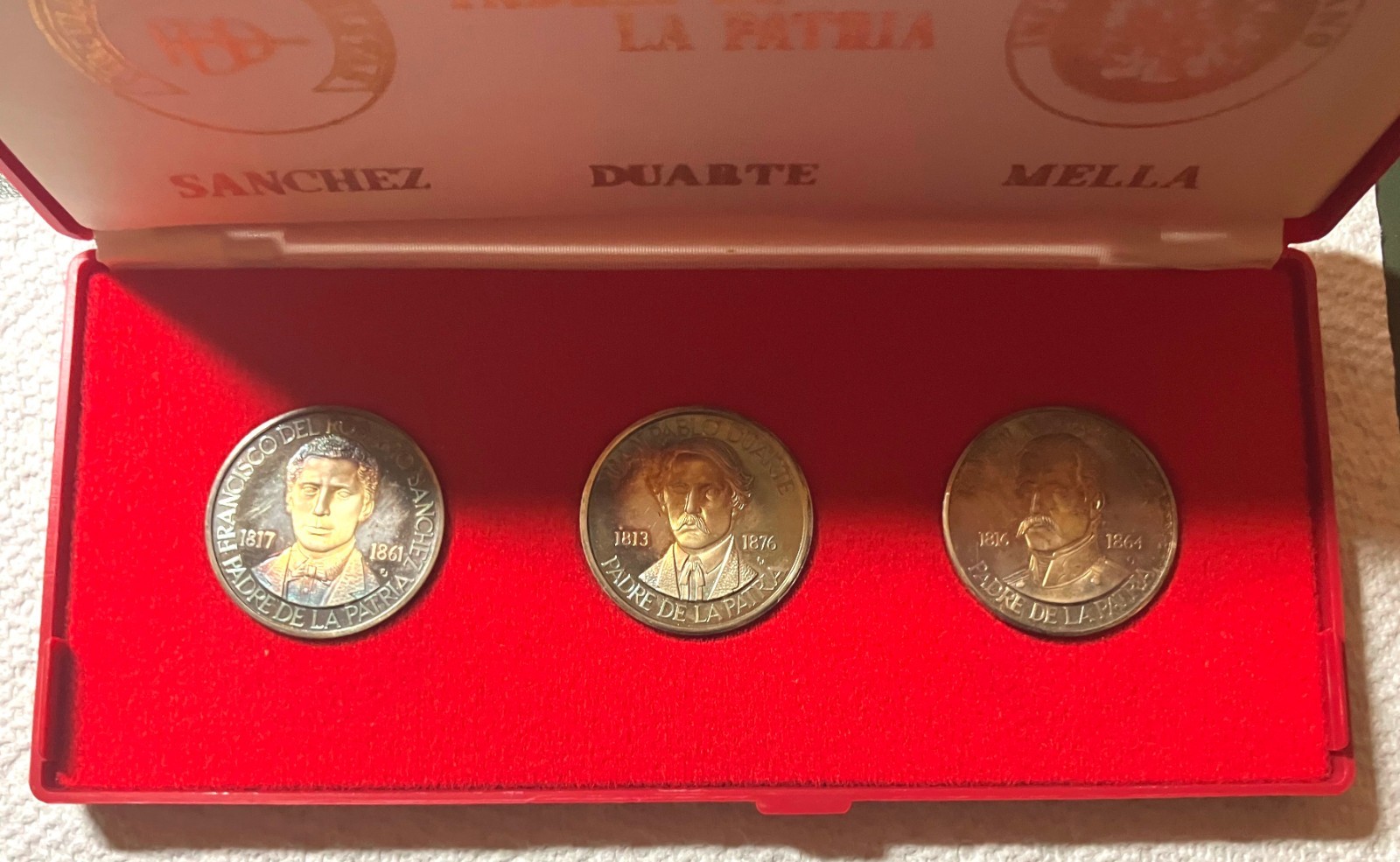 1976 DOMINICAN REPUBLIC - PROOF SILVER MEDAL SET (3) - FOUNDING FAHERS - 2.15 Oz