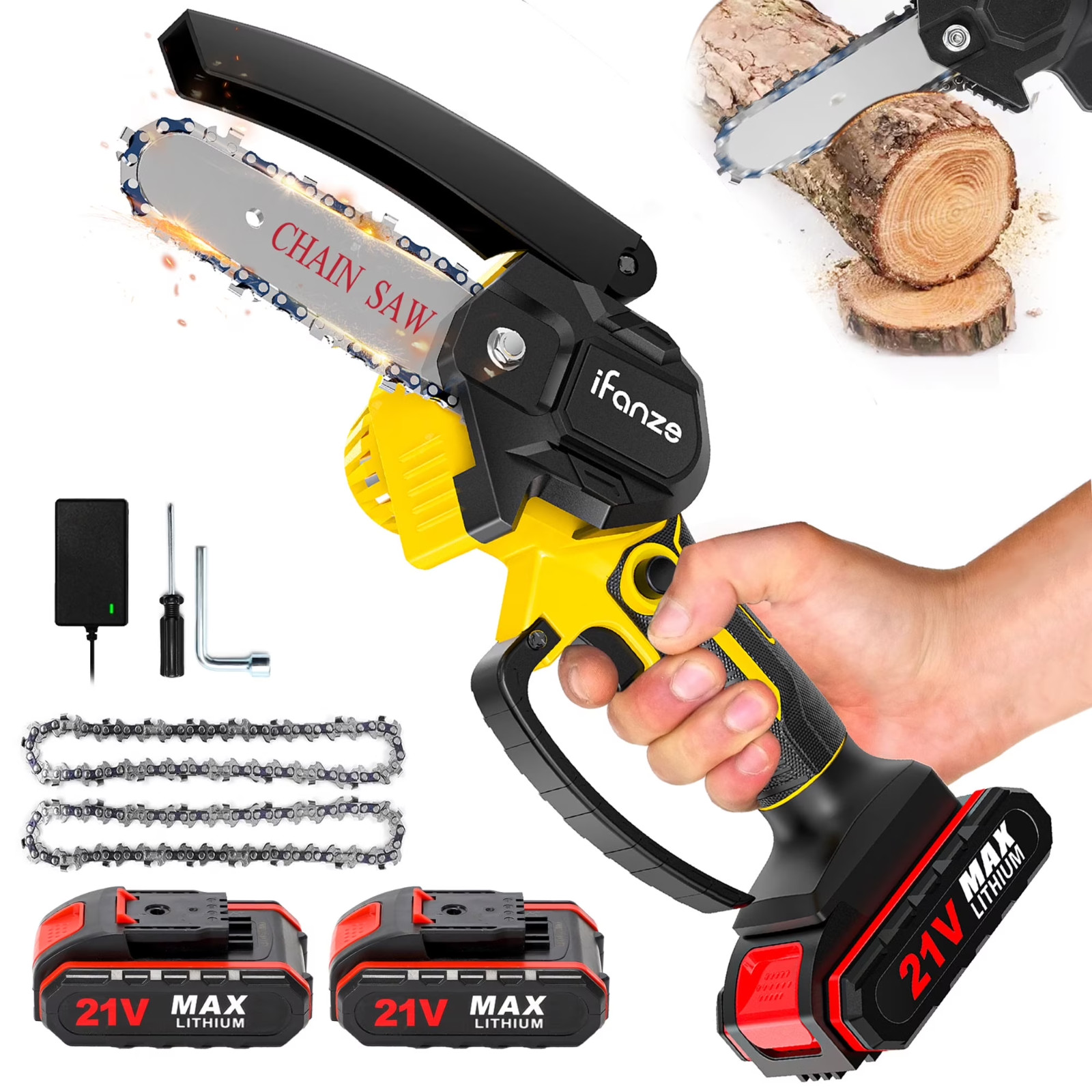 8 inch Mini Chainsaw with 2 Battery, Portable Cordless Lightweight Handled Chain 8 inch Mini Chainsaw with 2 Battery, Portable Cordless Lightweight Handled Chain