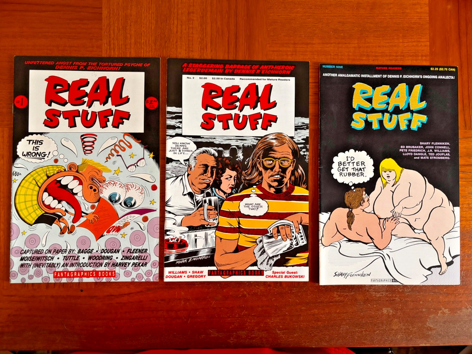 Lot (3) Real Stuff Comics Issues #1, #2, & #9 Dennis P Eichhorn Charles Bukowski