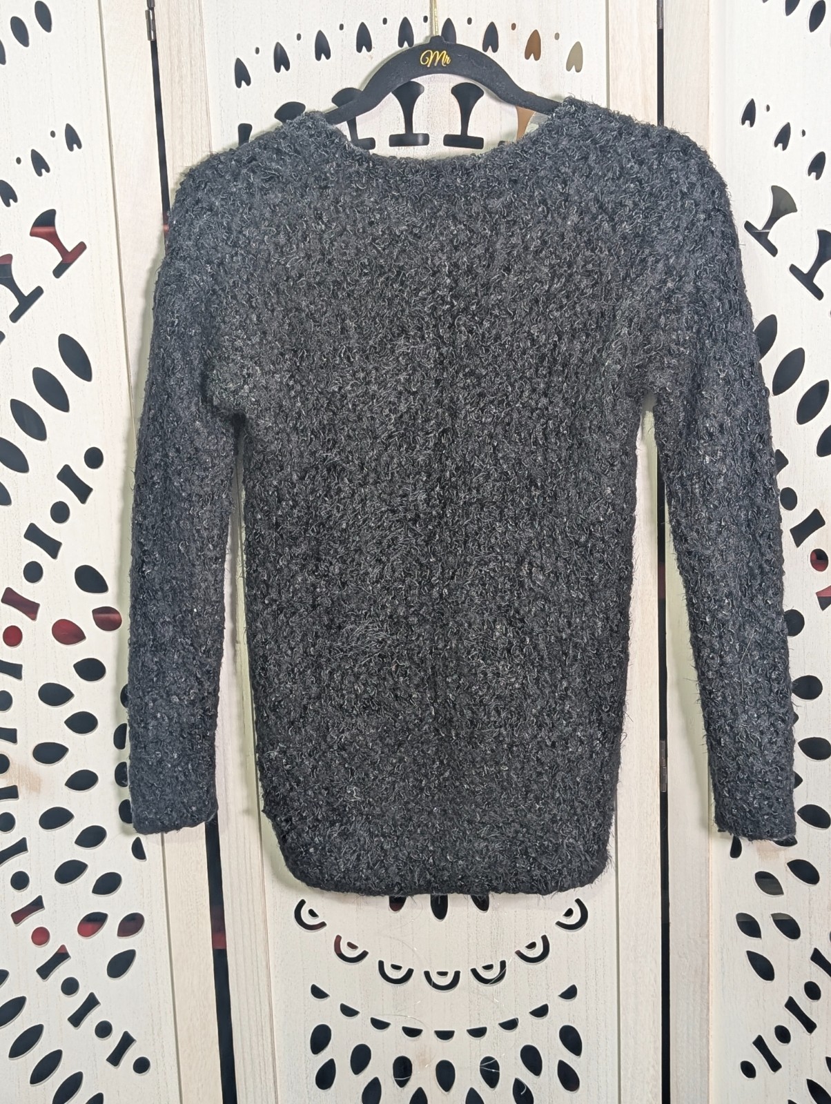 Mirumi Black Fuzzy Eyelash Textured Long Sleeve Crewneck Sweater Top Women\'s Siz Mirumi Black Fuzzy Eyelash Textured Long Sleeve Crewneck Sweater Top Women\'s Siz